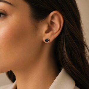 AROS DE PLATA CON ORO ABRIDOR MODELO CIRCULO DE 7MM COLOR NEGRO