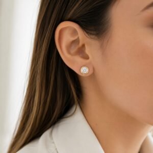 AROS DE PLATA CON ORO ABRIDOR MODELO CIRCULO DE 7MM COLOR BLANCO
