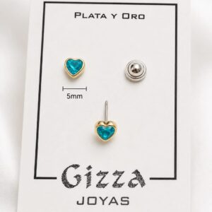 AROS DE PLATA CON ORO ABRIDOR MODELO CORAZÓN DE 5MM COLOR TURQUESA