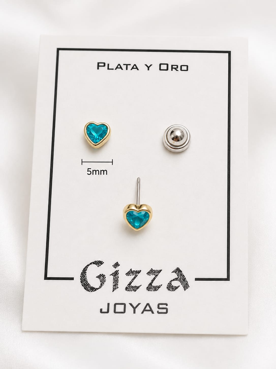 AROS DE PLATA CON ORO ABRIDOR MODELO CORAZÓN DE 5MM COLOR TURQUESA