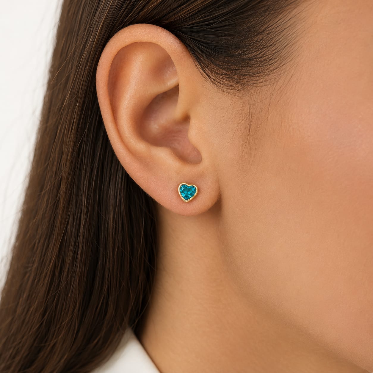AROS DE PLATA CON ORO ABRIDOR MODELO CORAZÓN DE 5MM COLOR TURQUESA - Image 2