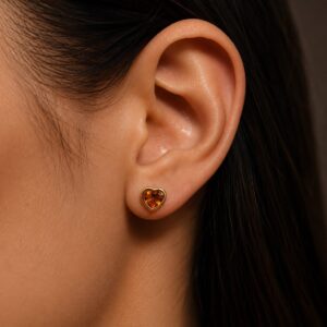 AROS DE PLATA CON ORO ABRIDOR MODELO CORAZÓN DE 6MM COLOR AMBAR