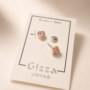 AROS DE PLATA CON ORO ABRIDOR MODELO CORAZON DE 6MM COLOR ROSA