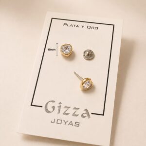 AROS DE PLATA CON ORO ABRIDOR MODELO CORAZÓN DE 7MM COLOR BLANCO