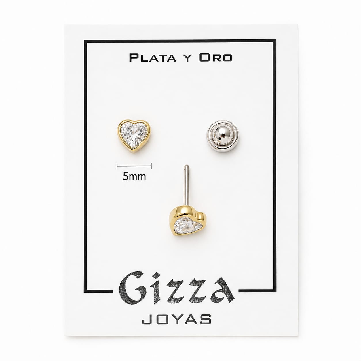 AROS DE PLATA CON ORO ABRIDOR MODELO CORAZÓN DE 5MM COLOR BLANCO