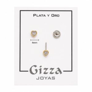 AROS DE PLATA CON ORO ABRIDOR MODELO CORAZÓN DE 4MM COLOR BLANCO