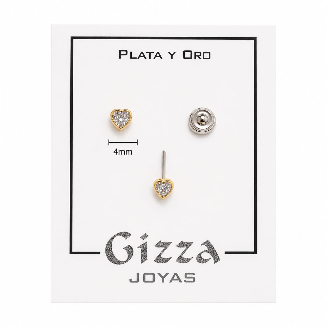 AROS DE PLATA CON ORO ABRIDOR MODELO CORAZÓN DE 4MM COLOR BLANCO