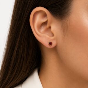 AROS DE PLATA CON ORO ABRIDOR MODELO CORAZÓN DE 4 MM COLOR ROJO