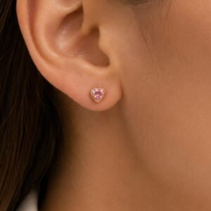 AROS DE PLATA CON ORO ABRIDOR MODELO CORAZÓN DE 4MM COLOR ROSA