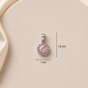 DIJE DE PLATA MODELO ROSETA CON PIEDRAS COLOR ROSA Y DETALLES EMPAVONADOS