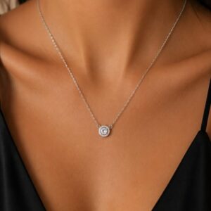 CONJUNTO DE PLATA RODINADA DISEÑO CIRCULO CON PIEDRAS