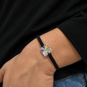 PULSERA ajustable de hilo NEGRO con CUADRADO de cristal europeo