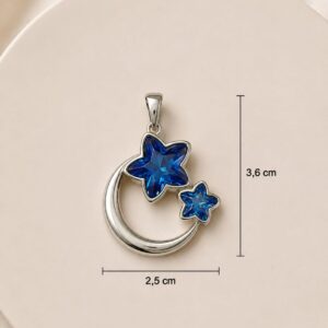 DIJE DE PLATA CON CRISTAL EUROPEO MODELO ESTRELLAS CON LUNA COLOR AZUL