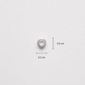 DIJE DE PLATA MODELO CORAZON 5MM PASANTE CON PIEDRA BLANCA