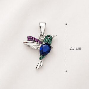 DILE DE PLATA RODINADA MODELO COLIBRI CON PIEDRAS DE COLORES