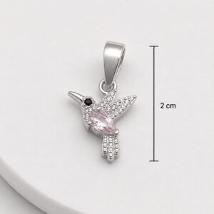 DIJE DE PLATA MODELO COLIBRI CON PIEDRA ROSA TAMAÑO CHICO
