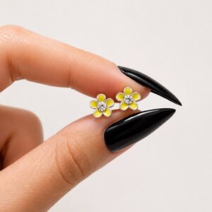 AROS DE PLATA MODELO FLOR AMARILLA