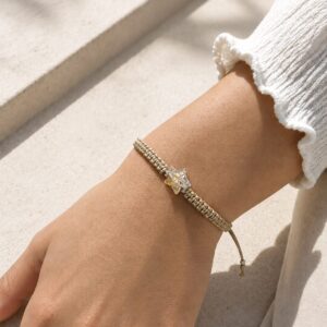 PULSERA ajustable de hilo BEIGE con ESTRELLA de cristal europeo