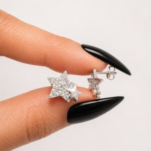 AROS DE PLATA RODINADA MODELO ESTRELLAS