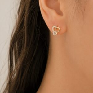 AROS DE PLATA RODINADA EN DORADO MODELO CORAZON CON PIEDRA