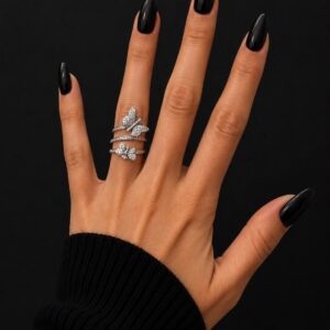 ANILLO DE PLATA RODINADA MODELO MARIPOSAS