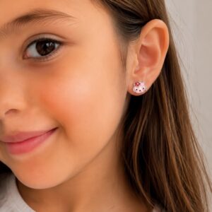 AROS DE PLATA CON SISTEMA DE CIERRE ABRIDOR MODELO KITTY ROSA