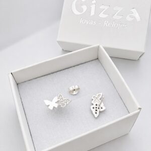 AROS DE PLATA RODINADA MODELO MARIPOSAS