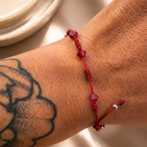 PULSERA ajustable de hilo con cristal europeo color rojo