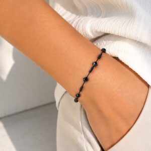 PULSERA ajustable de hilo con cristal europeo color negro