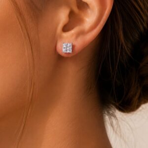 AROS DE PLATA MODELO CUADRADOS CON PIEDRA BLANCA DE 5MM