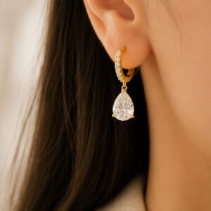 AROS de plata rodinada en dorado modelo gota colgante