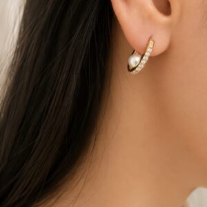 AROS de plata rodinada en dorado RECTANGULAR con PERLA