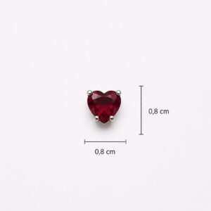 DIJE DE PLATA MODELO CORAZON 8MM PASANTE CON PIEDRA ROJO