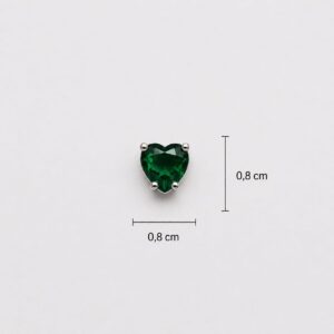 DIJE DE PLATA MODELO CORAZON 8MM PASANTE CON PIEDRA VERDE