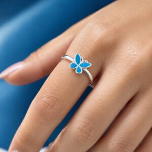 ANILLO DE PLATA MODELO MARIPOSA ESMALTADA EN COLOR