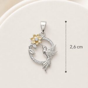 DIJE DE PLATA MODELO COLIBRI CON FLOR Y PIEDRA
