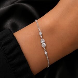 PULSERA DE PLATA MODELO CON CORAZONES Y CIRCULOS CON PIEDRAS