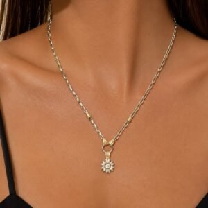 CORBATERO DE PLATA ORO MODELO FLOR CON PIEDRA