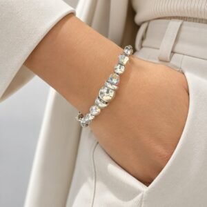 PULSERA DE PLATA MODELO SEMI RIGIDO CON CRISTAL