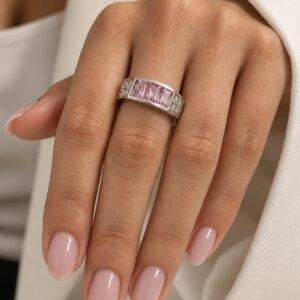 ANILLO DE PLATA CON PIEDRA BLANCA Y ROSA