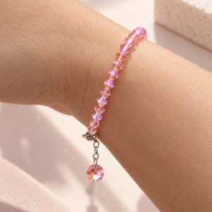 PULSERA DE PLATA 925 Y CRISTAL EUROPEO COLOR ROSA