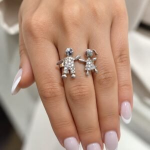 ANILLO DE PLATA RODINADA MODELO NENA Y NENE AJUSTABLE