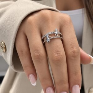 ANILLO DE PLATA RODINADA MODELO NENE Y NENA