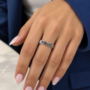 ANILLO DE PLATA PERSONALIZADO CON NOMBRE FRANCO Y PIEDRA AZUL