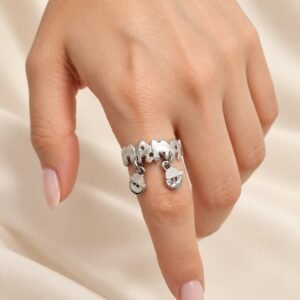ANILLO DE PLATA RODINADA MODELO MAMÁ CON NENES