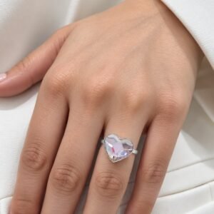 ANILLO de plata con cristal europeo diseño corazon ,regulable