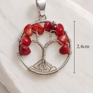 DIJE DE PLATA CON PIEDRA NATUALES MODELO ARBOL DE LA VIDA TAMAÑO GRANDE