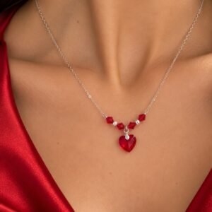 CONJUNTO "Corazón"rojo DE PLATA con cristal europeo