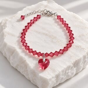 PULSERA de cristal europeo modelo con corazon coral