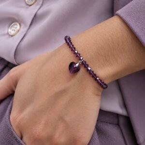 PULSERA de cristal europeo modelo con corazon violeta